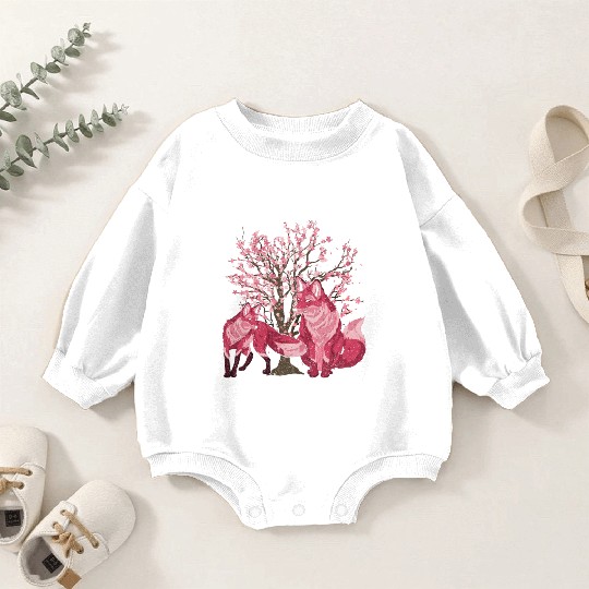 Cherry blossom tree forest animal gift sakura fox Baby Romper Sweatshirts