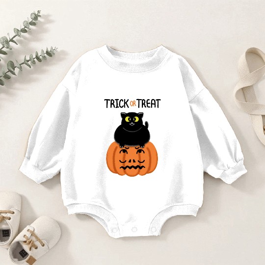 Trick or Treat Black lucky cat with sweetest eyes. Baby Romper Sweatshirts