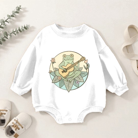 Cottagecore Aesthetic Frog Playing Guitar Baby Romper Sweatshirts