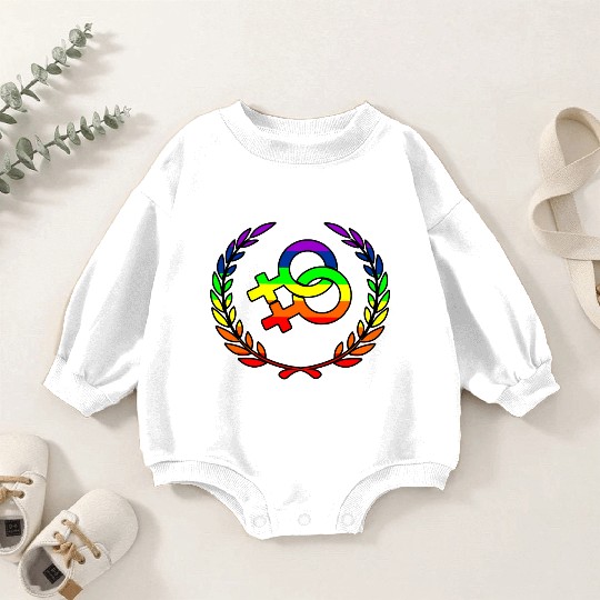Rainbow lesbians pride logo laurel wreath Baby Romper Sweatshirts