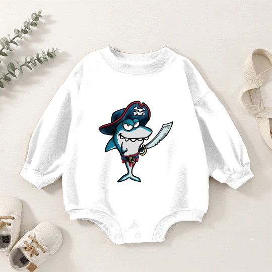 Funny Evil Smiling Pirate Shark Captain of the Sea Baby Romper Sweatshirts