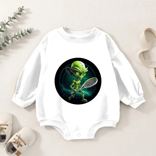 Cool Green Alien Tennis Player: Unique Sports Desi Baby Romper Sweatshirts