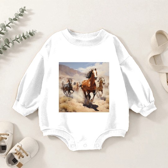 wild horses running in the desert Baby Romper Sweatshirts
