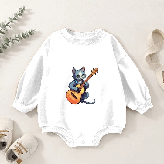 Rock Cat Playing Guitar - Funny Guitar Cat Baby Romper Sweatshirts