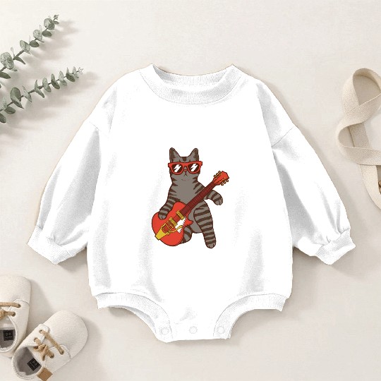 Rock Cat Playing Guitar - Funny Guitar Cat Baby Romper Sweatshirts