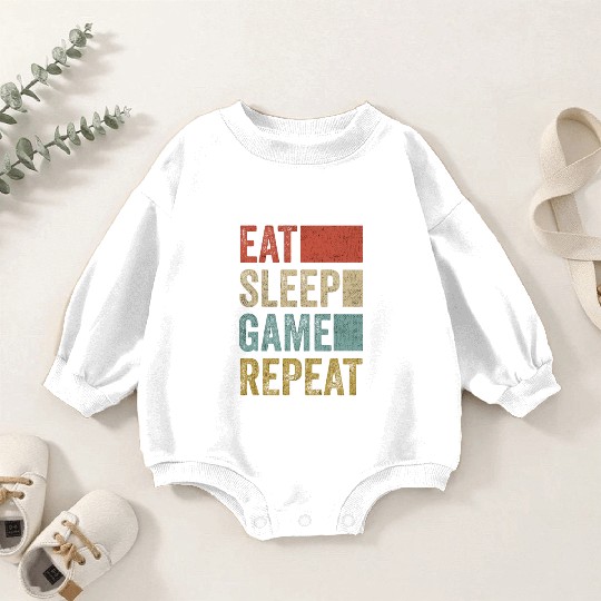 Vintage Retro Gamer Accessory Eat Sleep Game Baby Romper Sweatshirts