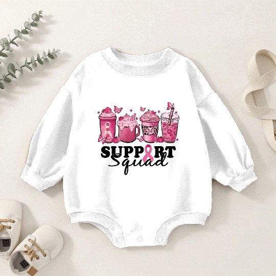 breast cancer coffee support squad Baby Romper Sweatshirts