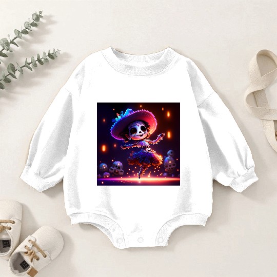 mexican skeleton lady baby dancing Baby Romper Sweatshirts