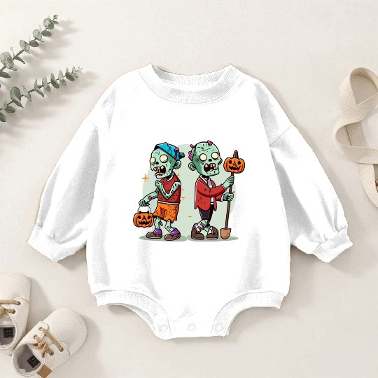 Trick or Treat Zombie Duo Halloween Design Baby Romper Sweatshirts