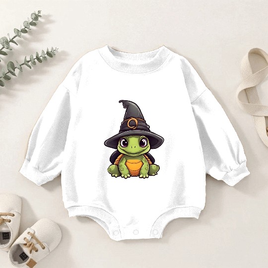 Cute Halloween turtle with a witch hat. Baby Romper Sweatshirts