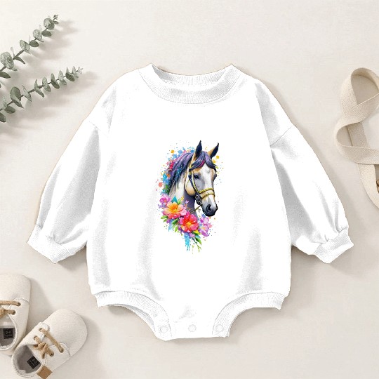 Flower Horse Spring Nature Horse Lovers For Women Baby Romper Sweatshirts