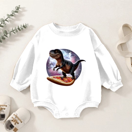 Dinosaurs on pizza through space Baby Romper Sweatshirts
