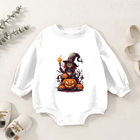 Enchanted Harvest: Witch's Delight amidst Pumpkins Baby Romper Sweatshirts