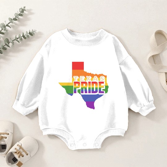 Rainbow Design Texas Map for proud LGBT+ Texans Baby Romper Sweatshirts