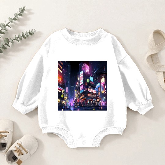 Tokyo Urban Scene - A Digital Art Illustration wit Baby Romper Sweatshirts