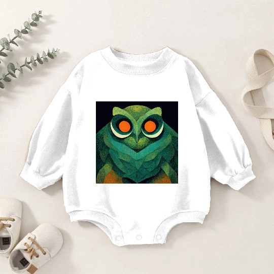 Mod Owl: Feathery Orange-Eyed Owl Baby Romper Sweatshirts