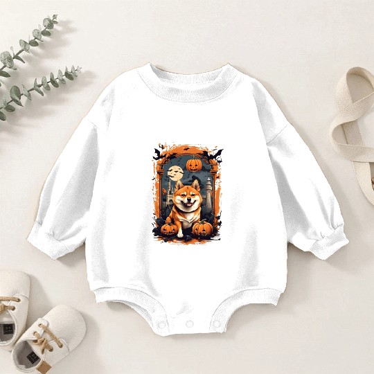 Pumpkin Patch Paws: A Spooktacular Shiba Inu Hallo Baby Romper Sweatshirts