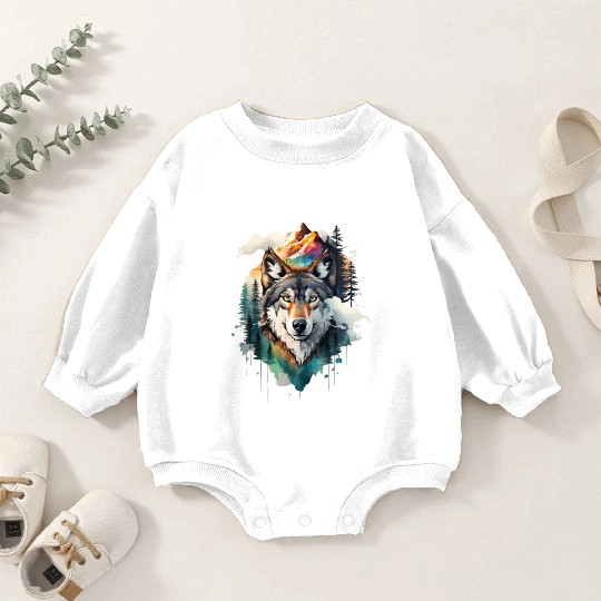 Majestic Mountain Wolf Nature Inspired Artwork Baby Romper Sweatshirts