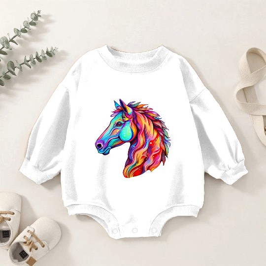 Psychedelic Horse Head Gallop Equine Equestrian Baby Romper Sweatshirts