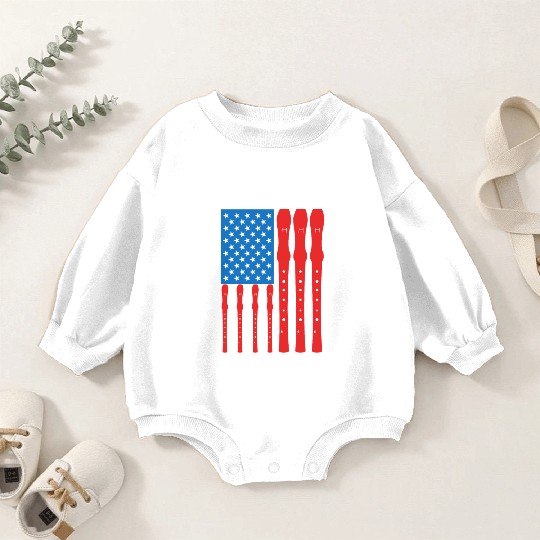 Patriotic US Flute Player Baby Romper Sweatshirts