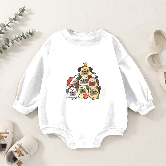 Pug Christmas Tree Funny Animal Christmas Baby Romper Sweatshirts
