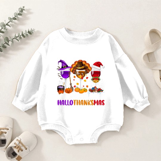 Happy Hallothanksmas Wine Glasses Drinking Lover Baby Romper Sweatshirts
