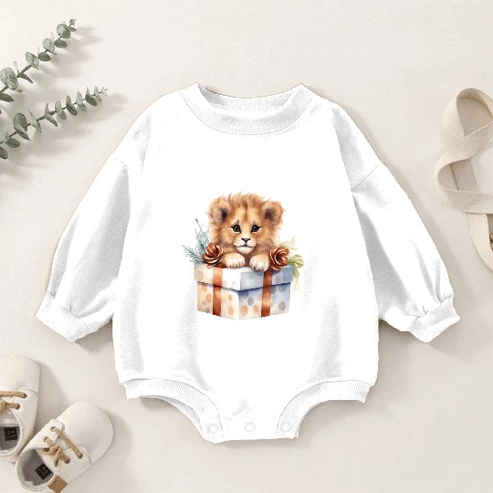 African Lion inside a Christmas gift box Baby Romper Sweatshirts