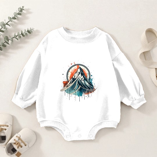 A circular ink painting with mountains Baby Romper Sweatshirts
