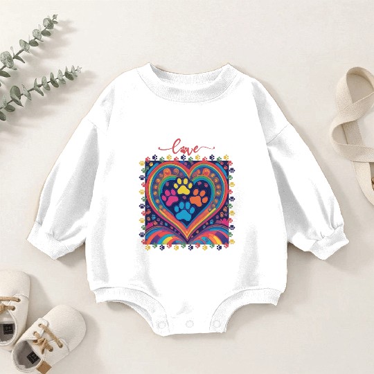 Rainbow Heart Love paw prints Baby Romper Sweatshirts