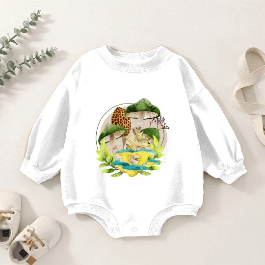Green and Brown Mushrooms Baby Romper Sweatshirts