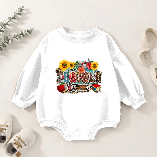 Retro Wildflower Teacher Baby Romper Sweatshirts