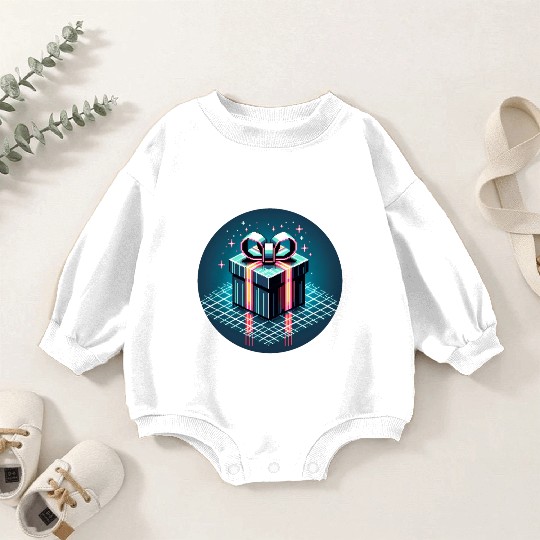 Cyberpunk Pixel Art Gift Box - Neon Ribbons Baby Romper Sweatshirts