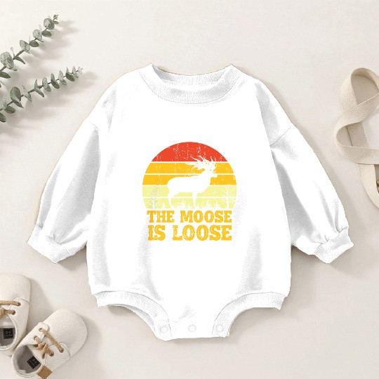 Retro Vintage Moose Is Loose Funny Moose Lover Baby Romper Sweatshirts