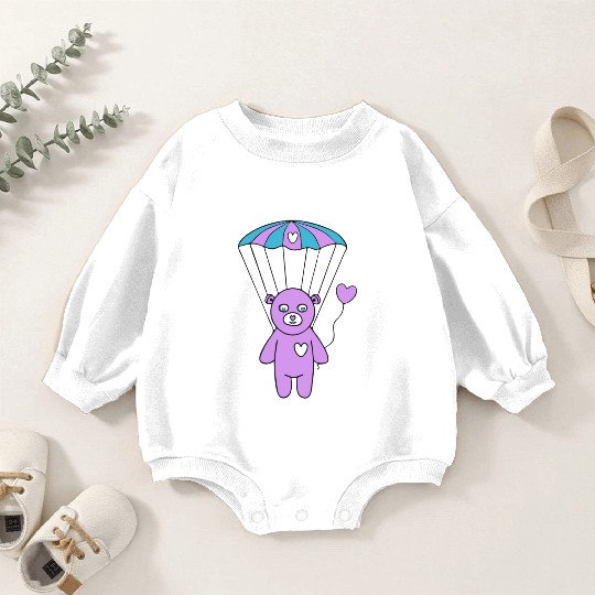 Cheerful Purple Teddy bear with a Heart Balloon Baby Romper Sweatshirts