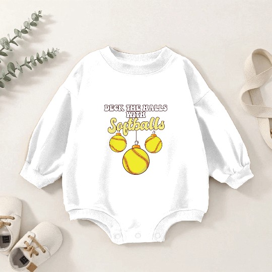Softball Player Catcher Christmas Balls Deck The Baby Romper Sweatshirts