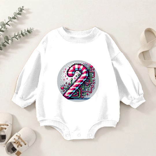 Neon Cyberpunk Candy Cane 8-Bit Pixel Christmas Baby Romper Sweatshirts