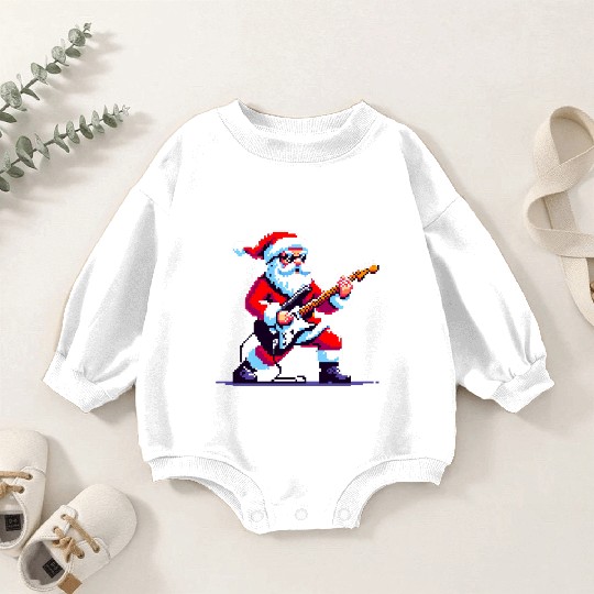 Rocking Santa 8-Bit Pixel Art Baby Romper Sweatshirts