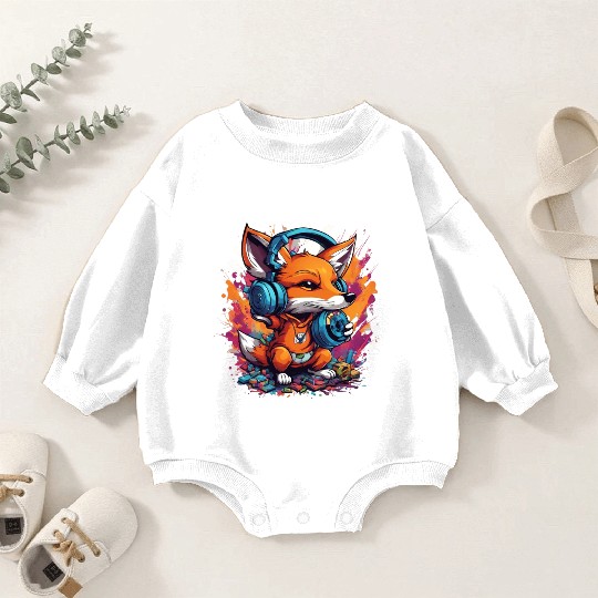 Fox with Graffiti Headphones Playing Yoyo Baby Romper Sweatshirts
