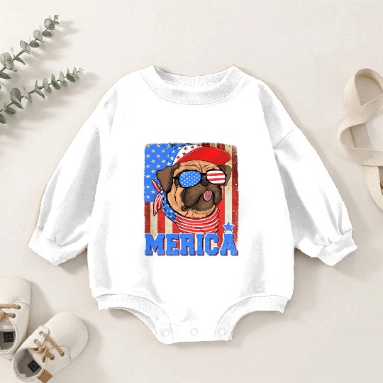 Funny Merica Retro Flag Us American Bulldog Baby Romper Sweatshirts