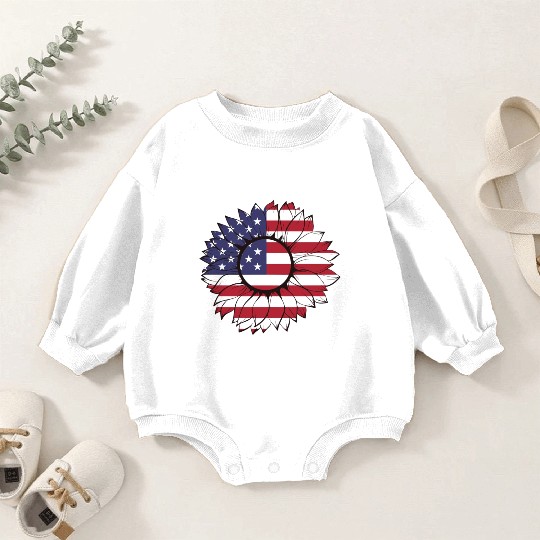 Merica Sunflower Usa Flag Baby Romper Sweatshirts