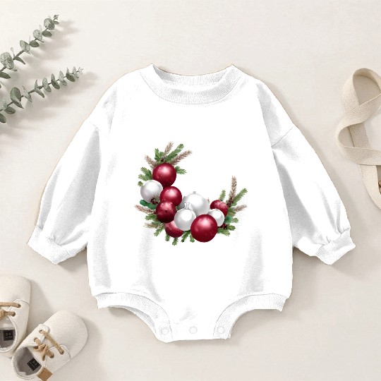 Cranberry and White Christmas Greenery Decor Baby Romper Sweatshirts