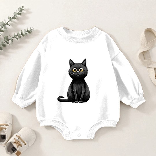 A midnight-colored cat with captivating amber eyes Baby Romper Sweatshirts