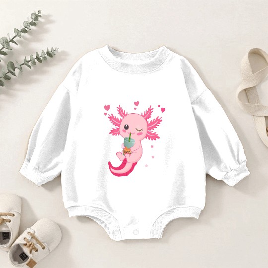 Boba Tea Bubble Tea Milk Tea Axolotl Baby Romper Sweatshirts