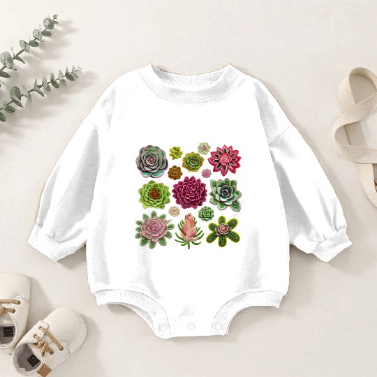 Whimsical Fake Embroidered Succulents Design Baby Romper Sweatshirts