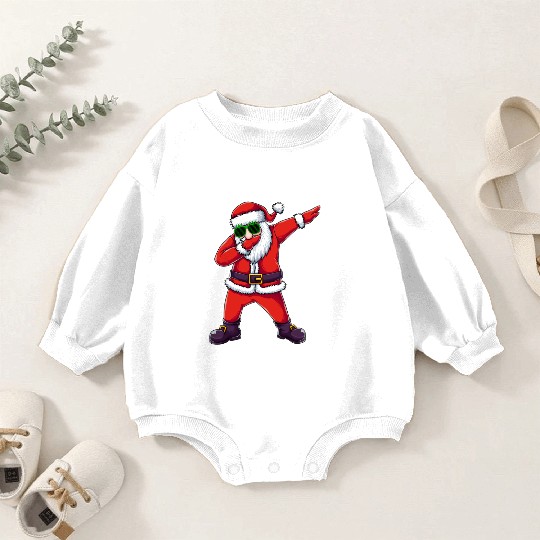 Fueled by Hot Cocoa, dabbing Santa Baby Romper Sweatshirts