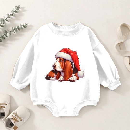 Cute Basset Hound Santa Claus Baby Romper Sweatshirts
