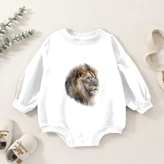 Watercolor Painting Portrait of a Lion Baby Romper Sweatshirts