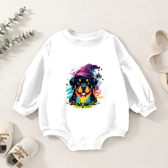 Colorful Kawaii Rottweiler Wizard Baby Romper Sweatshirts