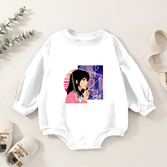 Retro 80's Japanese Lofi Vaporwave Aesthetic Sad A Baby Romper Sweatshirts