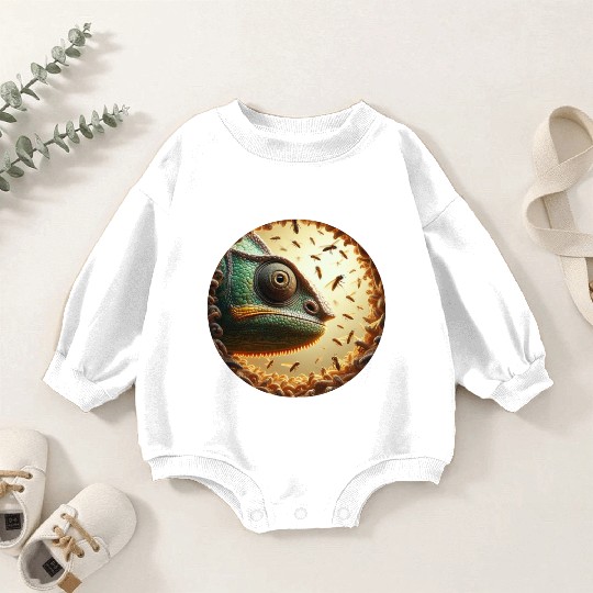 Chameleon head surrounded by bees Baby Romper Sweatshirts
